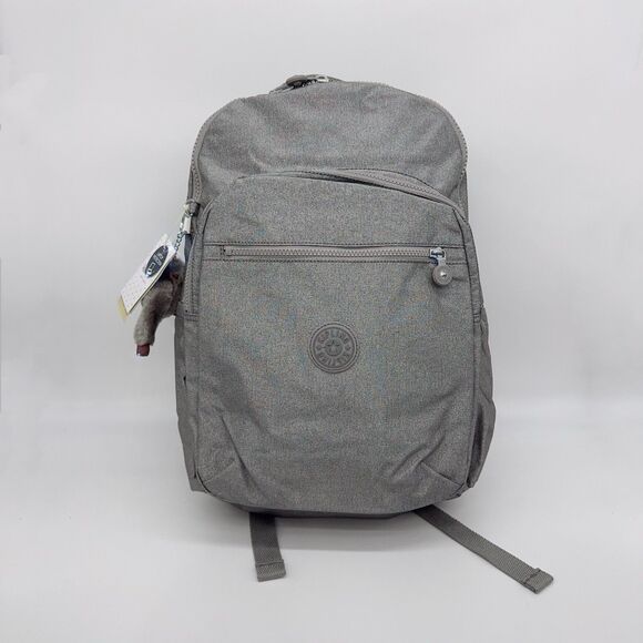 Kipling Seoul Extra Large 17" Laptop Backpack Silver Glimmer Metallic Grey NWT - Picture 1 of 8